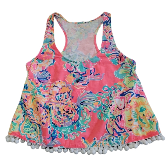 Lily Pulitzer Shirley Top Coral Reef Island Seacret Neon Pom Pom Trim Tank XS - Picture 6 of 10